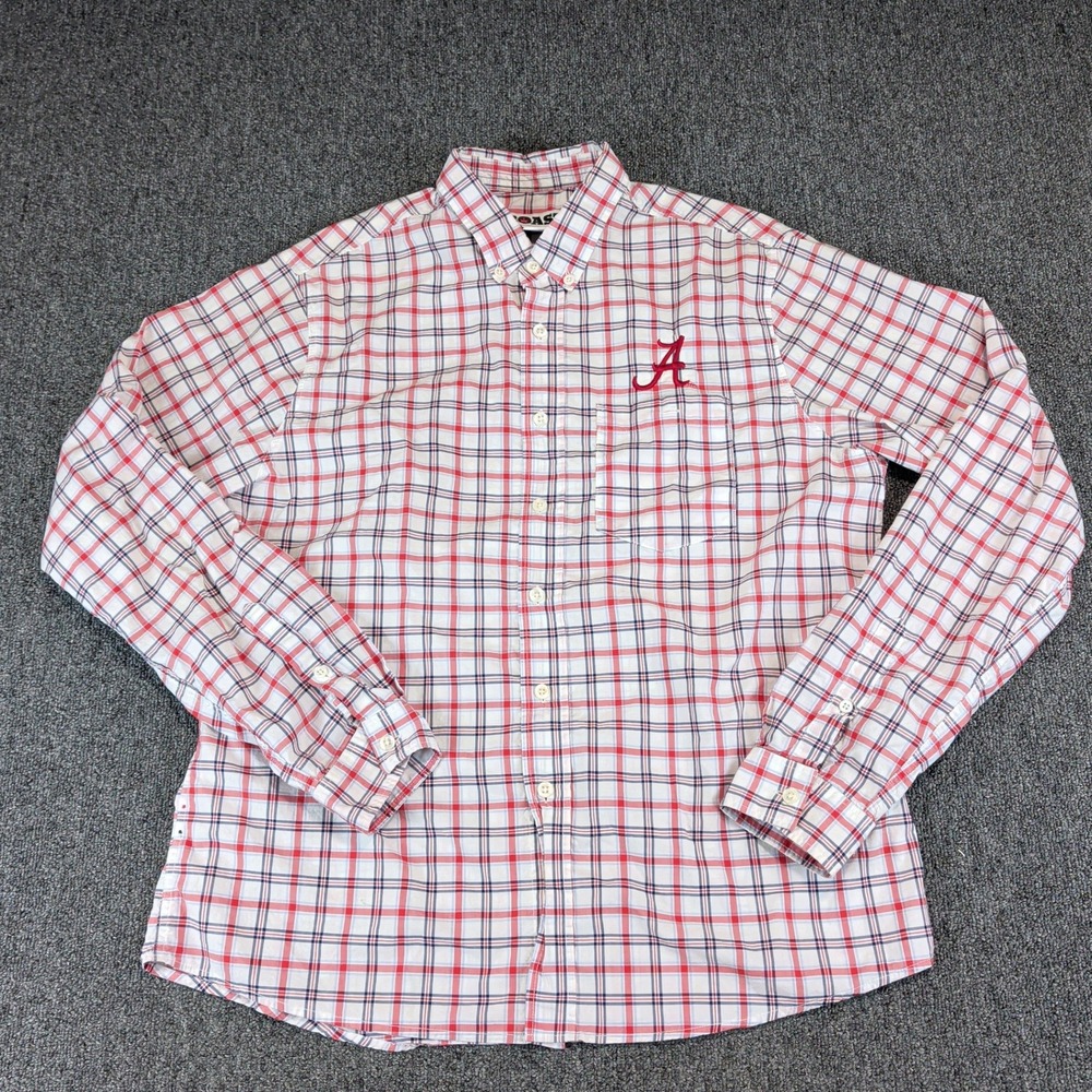 Boast Alabama Crimson Tide Plaid Button Down Shirt Mens Large Red White Cotton